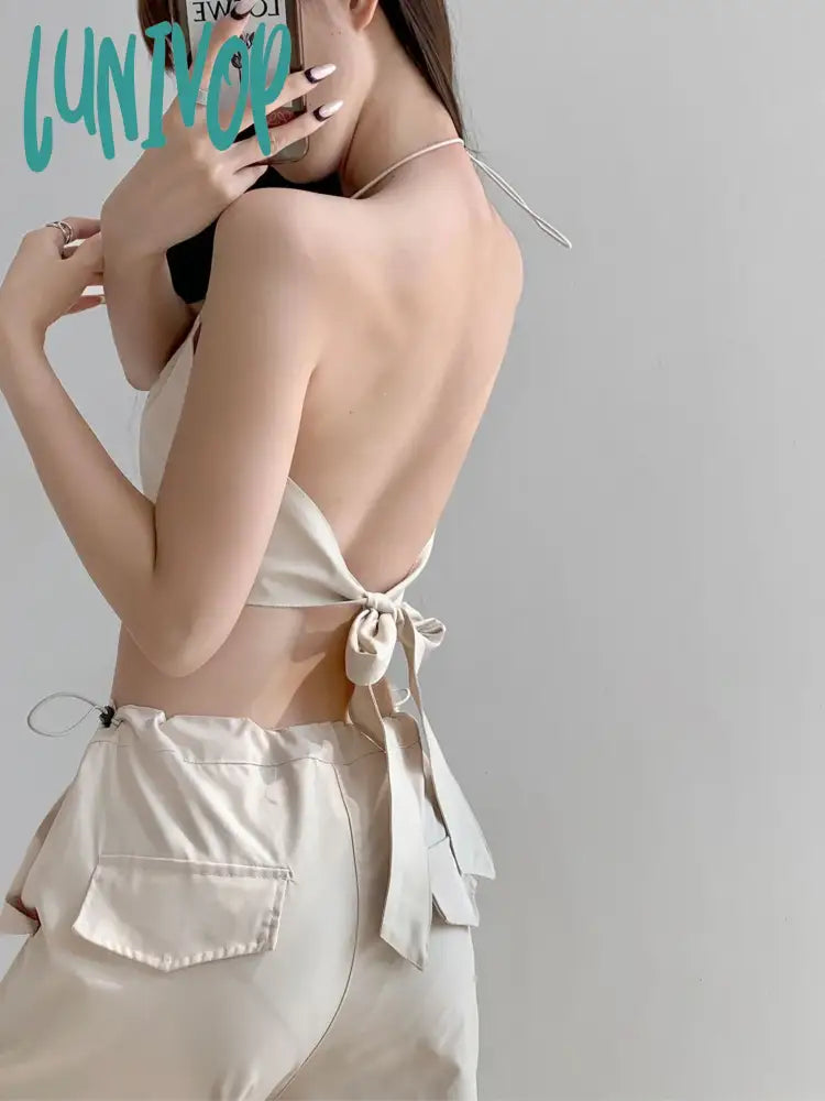 Lunivop Y2k Basic Backless Tank Top Women Streetwear Sexy Bandage Halter Top Female Solid Color Casual Crop Vest Summer New trendy tank top Lunivop Y2k Basic Backless Tank Top Women Streetwear Sexy Bandage Halter Top Female Solid Color Casual Crop Vest Summer New trendy tank top