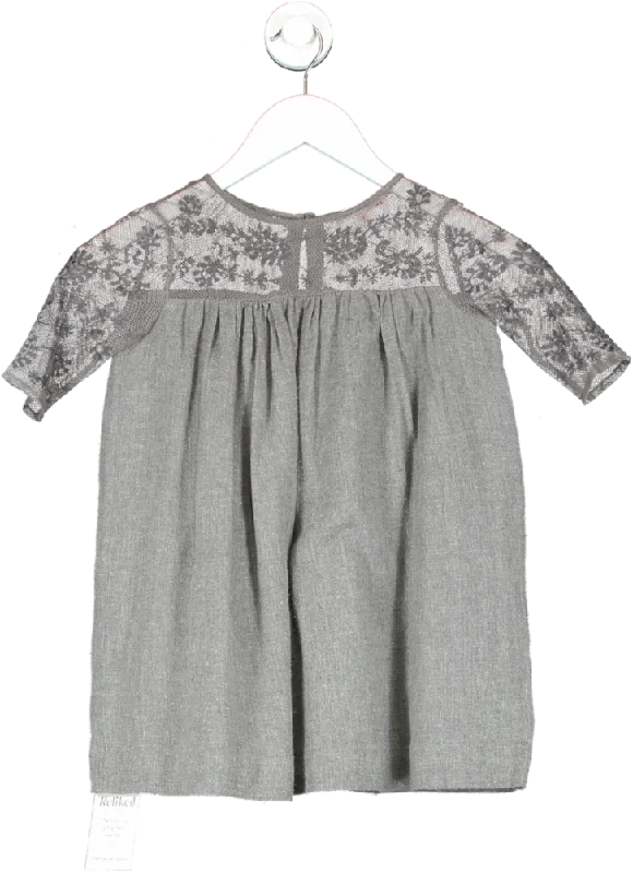 Bonpoint Grey Embroidered Mesh Dress 4 Years Tunics Chic fashionable