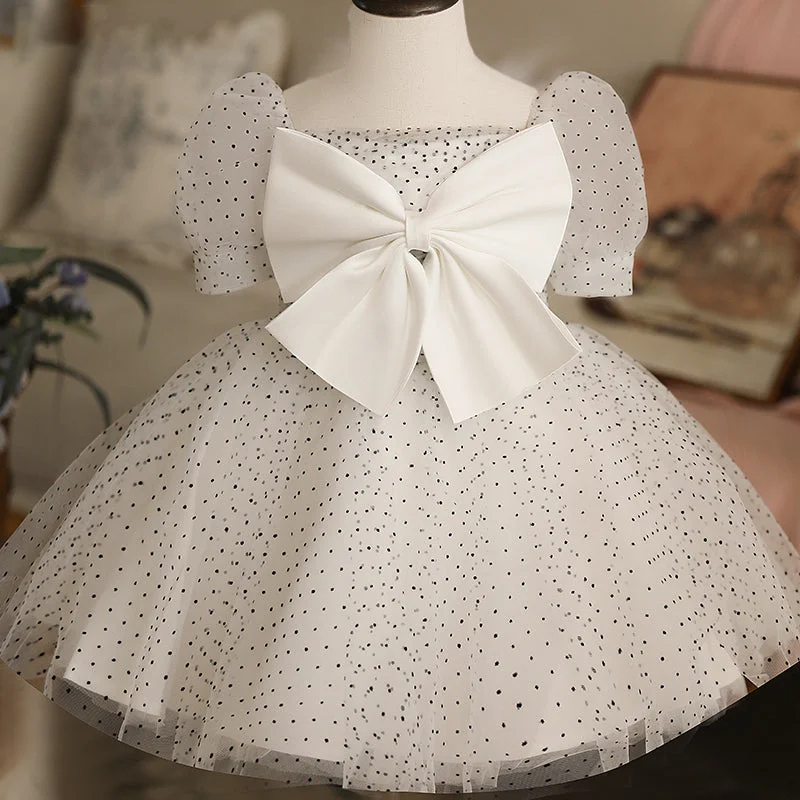 Flower Girl Dresses Baby Girl White Polka Dot Big Bow Knot Birthday Party Princess Dress Boatneck Modish Everyday Flower Girl Dresses Baby Girl White Polka Dot Big Bow Knot Birthday Party Princess Dress Boatneck Modish Everyday