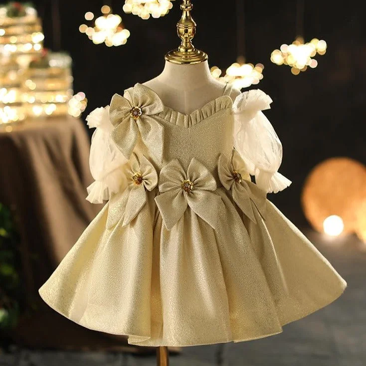 Toddler Ball Gowns Little Girl Flower Puff Sleeves Champagne Bow Princess Dress Boatneck Modish Everyday Toddler Ball Gowns Little Girl Flower Puff Sleeves Champagne Bow Princess Dress Boatneck Modish Everyday