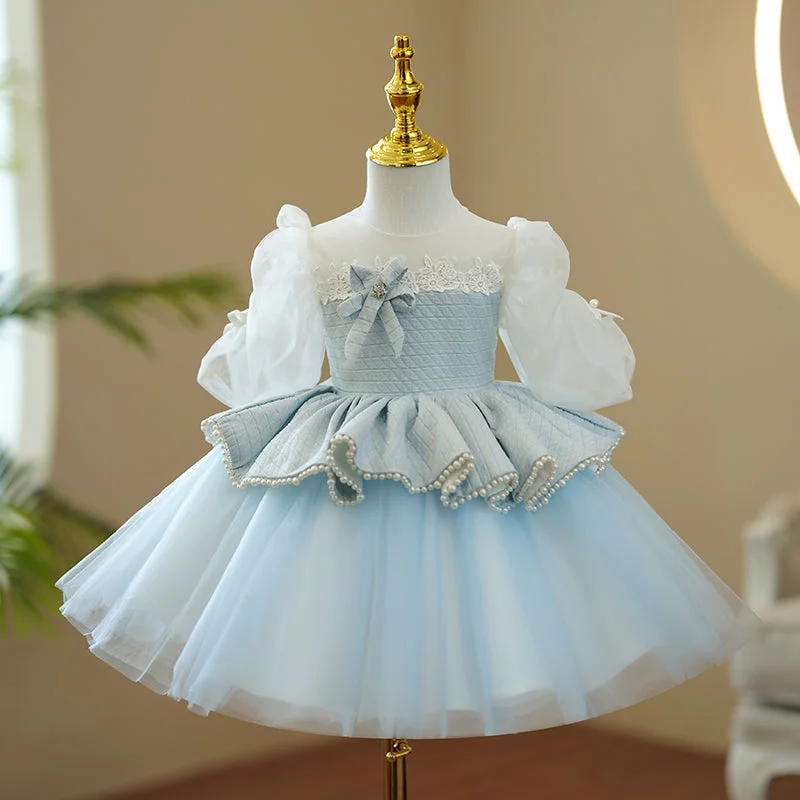 Baby Girl First Communion Dress Girl Princess Puff Sleeves Beaded Fluffy Birthday Party Dress Tunics New arrival Baby Girl First Communion Dress Girl Princess Puff Sleeves Beaded Fluffy Birthday Party Dress Tunics New arrival