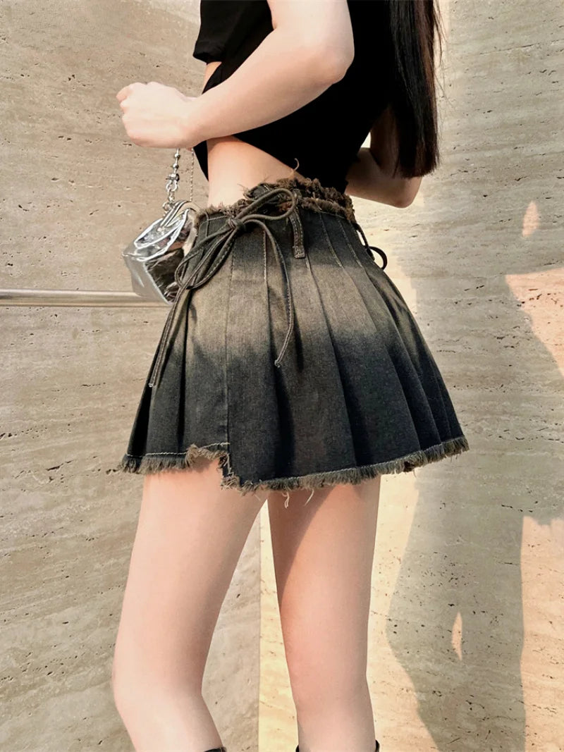 DressBetty - Gothic Pleated Slim Vintage Denim Skirt Tunics Sophisticated sleek