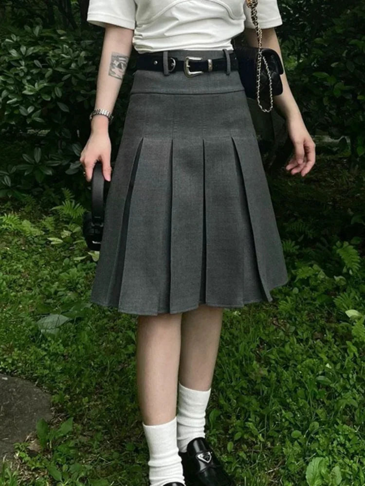 DressBetty - Solid Waist Preppy Style Pleated Street Casual Loose Skirt Tunics Fashionable chic DressBetty - Solid Waist Preppy Style Pleated Street Casual Loose Skirt Tunics Fashionable chic