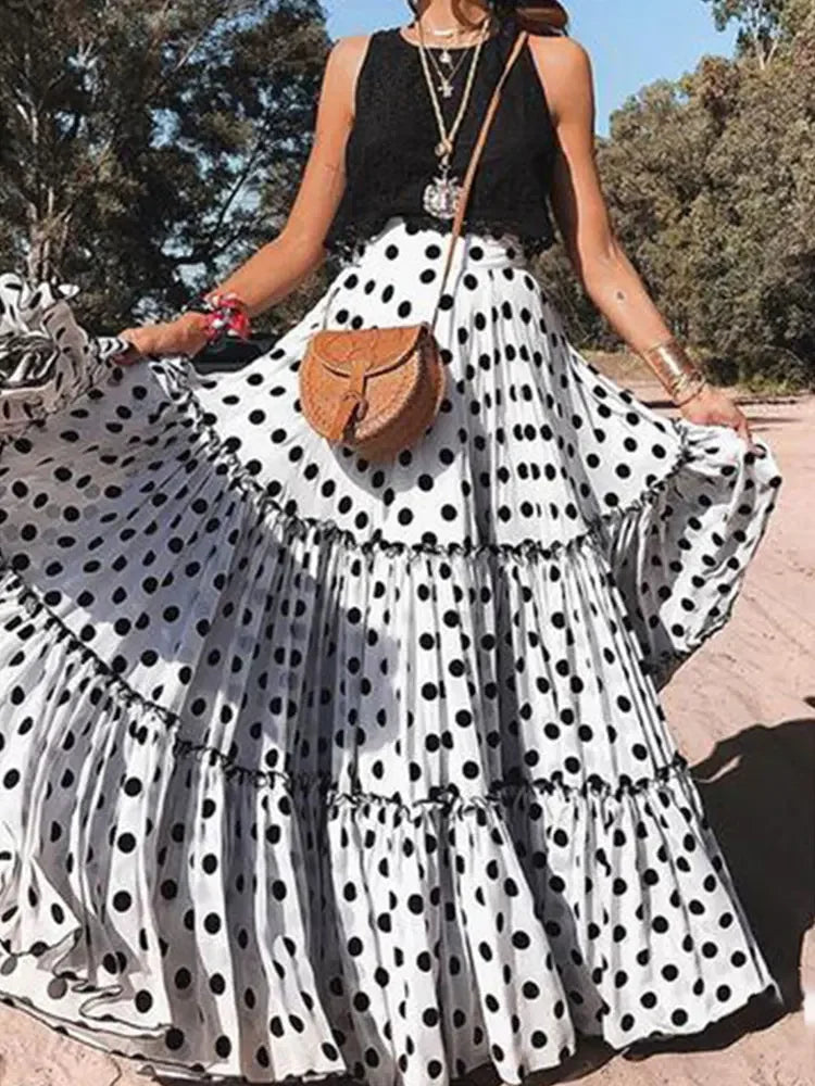 DressBetty - Vintage Bohemian Fairy Maxi Ruffle Polka Dot Skirt Tunics Seasonal trendy DressBetty - Vintage Bohemian Fairy Maxi Ruffle Polka Dot Skirt Tunics Seasonal trendy