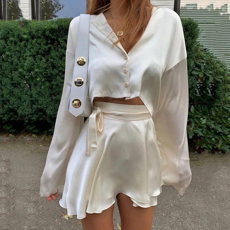 DressBetty - White Elegant Satin Sexy Crop Lantern Long Sleeve Mini Tennis Sports Skirt Tunics Leisure comfortable DressBetty - White Elegant Satin Sexy Crop Lantern Long Sleeve Mini Tennis Sports Skirt Tunics Leisure comfortable