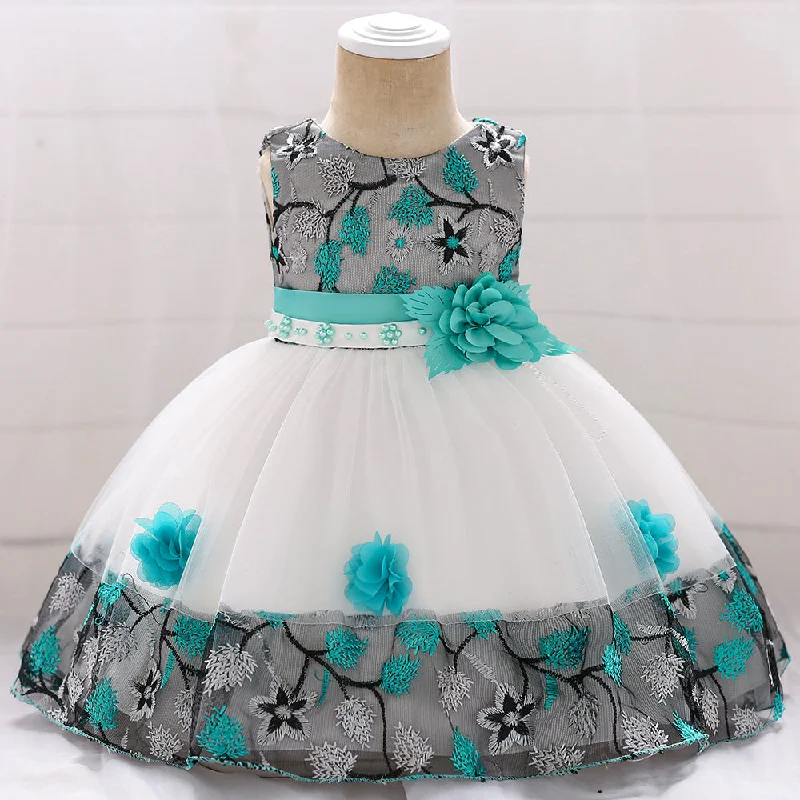 Baby Girl Elegant Flower Embroidery Puffy Princess Party Dress Tunics Party sparkling Baby Girl Elegant Flower Embroidery Puffy Princess Party Dress Tunics Party sparkling
