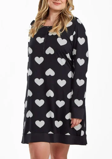 Kyley Heart Plus Size Modal Sleep Top/Dress with Button Down Top in Comfy Cozy Style Bodycon Club Sequined
