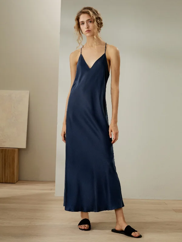 Minimalist Silk Suede Maxi Nightdress Pencil Office Professional