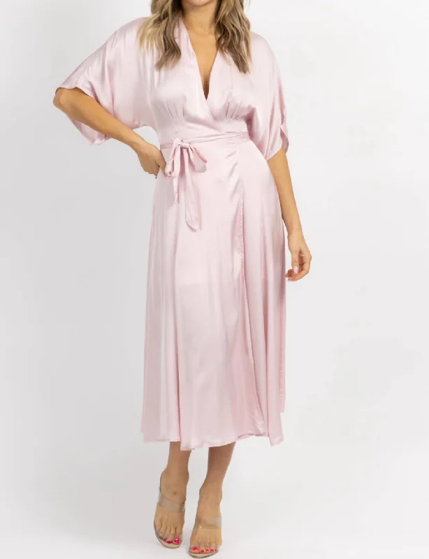 Satin Wrap Midi Dress In Pale Pink Tunics Exclusive limited