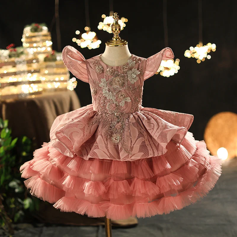 Toddler Ball Gowns Girl Pageant Formal Embroidered Flower Girl Dress Fluffy Cake Princess Dress Crew Neckline Casual Toddler Ball Gowns Girl Pageant Formal Embroidered Flower Girl Dress Fluffy Cake Princess Dress Crew Neckline Casual