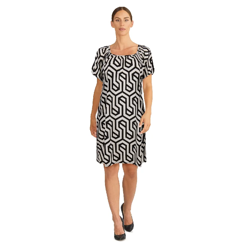 Women's Short Sleeve Printed Shift Dress Tunics Sophisticated sleek